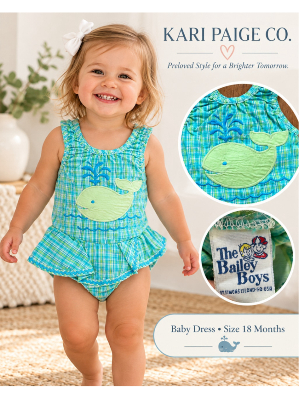 Baby The Bailey Boys One Piece Girls Swimsuit 18 Months Plaid Whale Boutique F26